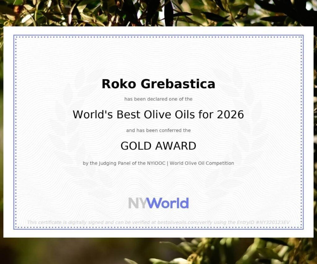 Gold award for Roko Grebaštica extra virgin olive oil in New York