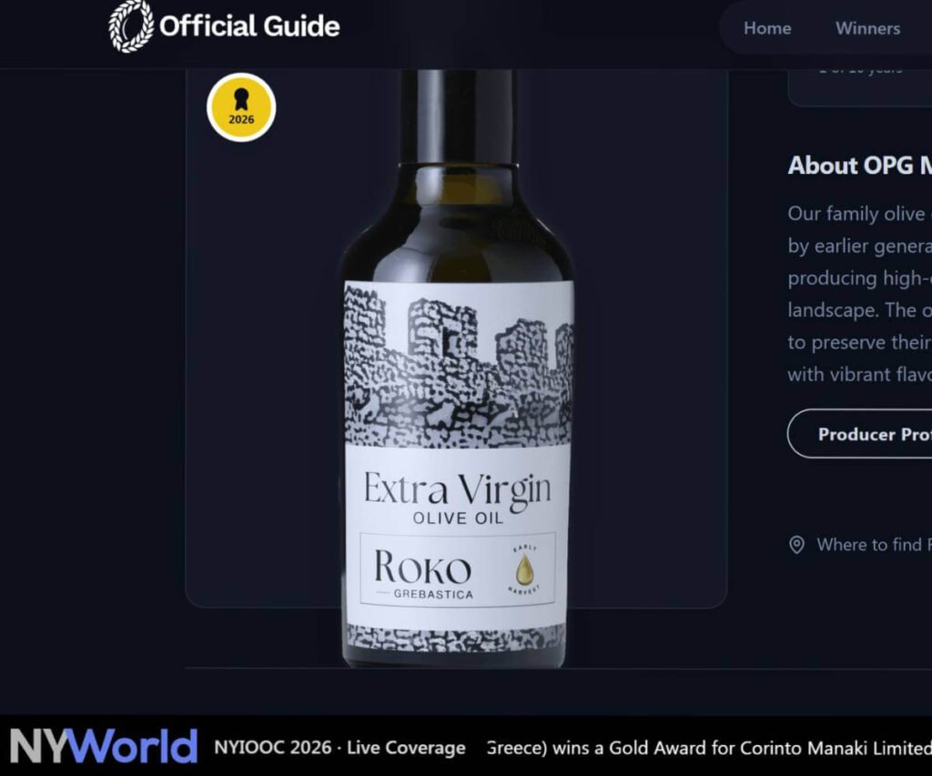 Roko Grebaštica olive oil recognised in Croatia and New York